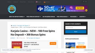 
                            8. Karjala Casino - 100 Free Spins No Deposit + 500 Bonus Spins