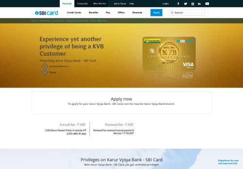 
                            10. Karur Vysya Bank (KVB) SBI Credit Card - Apply Now | SBI Card
