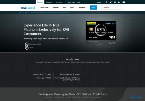 
                            3. Karur Vysya Bank SBI Platinum Credit Card - Apply Now | SBI Card