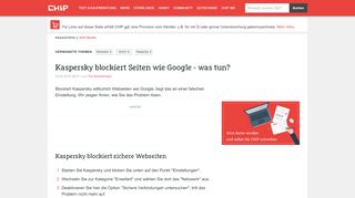 
                            3. Kaspersky blockiert Seiten wie Google - was tun? - CHIP