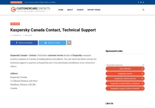 
                            8. Kaspersky Canada Contact, Technical Support | Customer Care ...