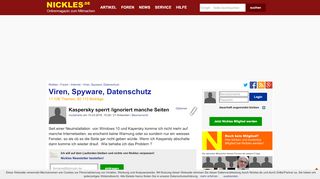 
                            5. Kaspersky sperrt /ignoriert manche Seiten - Nickles.de