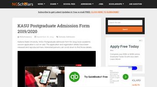 
                            9. KASU Postgraduate Admission Form 2018/2019 [Updated] - NGScholars