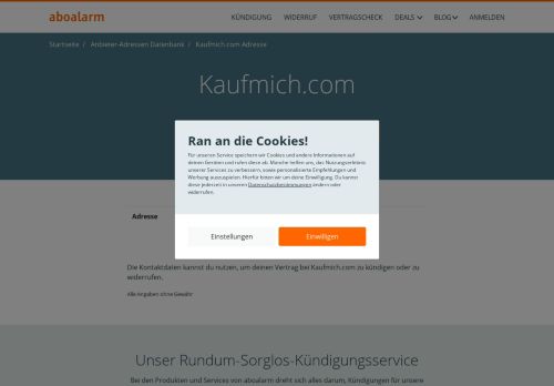 
                            1. Kaufmich.com Kündigungsadresse und Kontaktdaten - Aboalarm