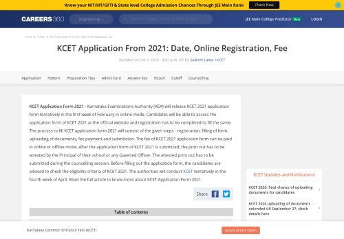 
                            11. KCET Application Form 2019, Registration (Released)– Apply ...