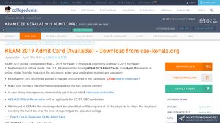 
                            5. KEAM 2019 Admit Card - Download Hall Ticket from cee.kerala.gov.in