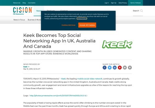 
                            13. Keek Becomes Top Social Networking App In UK, Australia And ...