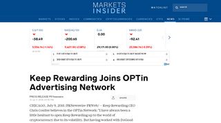 
                            13. Keep Rewarding Joins OPTin Advertising Network | Markets Insider