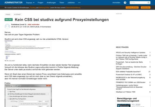 
                            10. Kein CSS bei studivz aufgrund Proxyeinstellungen - Administrator