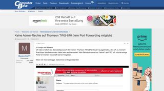 
                            7. Keine Admin-Rechte auf Thomson TWG-870 (kein Port Forwarding ...