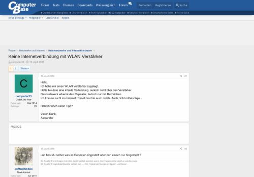
                            13. Keine Internetverbindung mit WLAN Verstärker | ComputerBase Forum