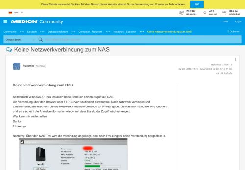 
                            6. Keine Netzwerkverbindung zum NAS - MEDION Community
