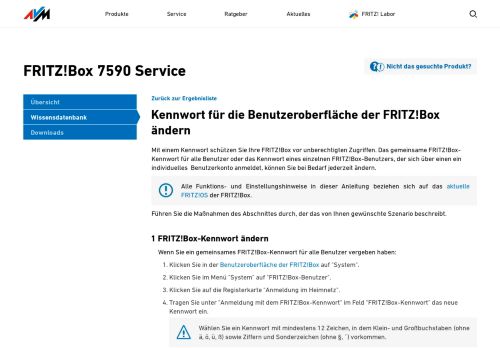 
                            1. Kennwort für die Benutzeroberfläche der FRITZ!Box ändern - AVM