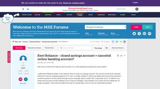 
                            7. Kent Reliance - closed savings account = canceled online banking ...