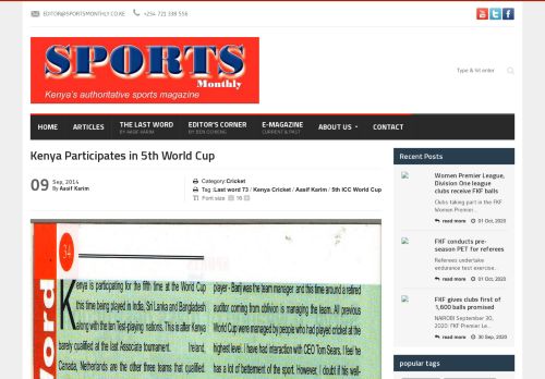 
                            12. Kenya Participates in 5th World Cup - Sports Monthly