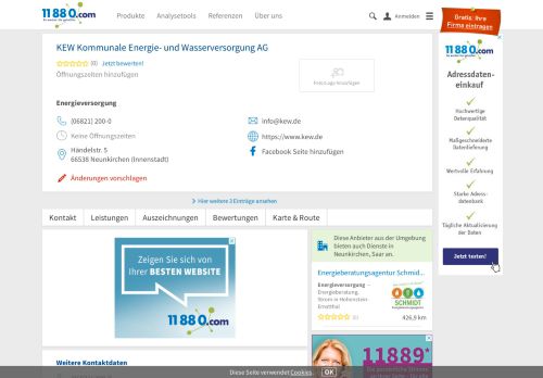 
                            12. ▷ KEW Kommunale Energie- und Wasserversorgung AG | Tel. (06821 ...