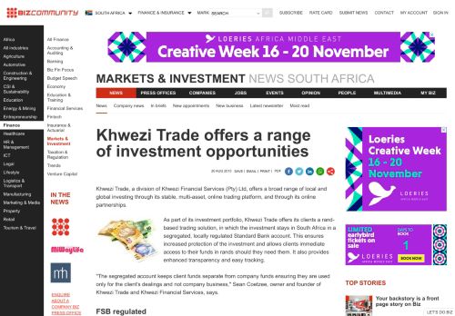 
                            7. Khwezi Trade offers a range of investment opportunities - Bizcommunity