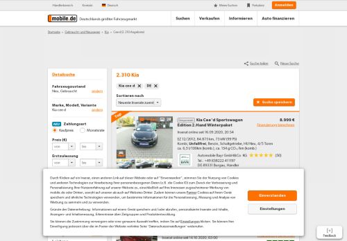 
                            8. Kia cee'd 90 Angebote bei mobile.de kaufen