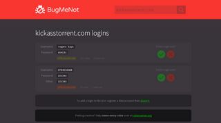 
                            3. kickasstorrent.com logins - BugMeNot