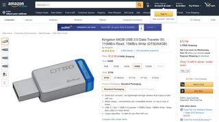 
                            10. Kingston Digital 64GB USB 3.0 Data Traveler 50, 110MB/s Read ...