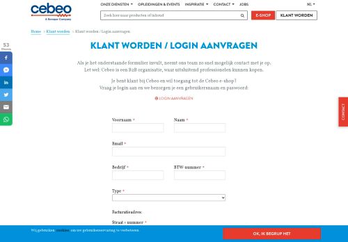 
                            7. Klant worden / Login aanvragen - Cebeo