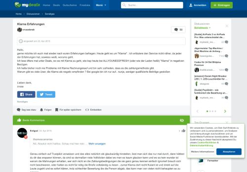 
                            8. Klarna Erfahrungen - mydealz.de
