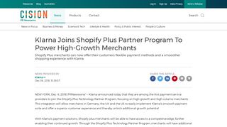 
                            12. Klarna Joins Shopify Plus Partner Program To Power ... - PR Newswire