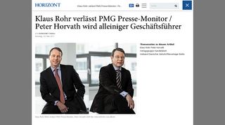 
                            9. Klaus Rohr verlässt PMG Presse-Monitor / Peter Horvath wird ...