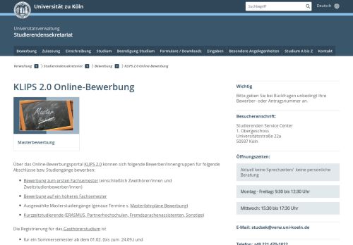 
                            11. KLIPS 2.0 Online-Bewerbung - Universitätsverwaltung - Universität zu ...