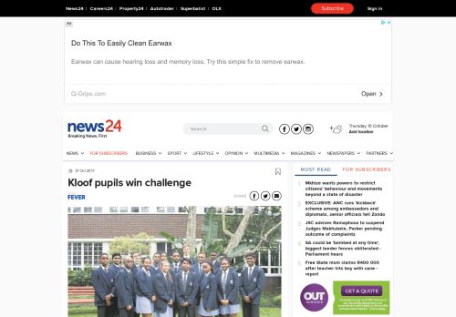 
                            12. Kloof pupils win challenge | News24