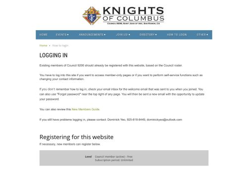 
                            7. Knights of Columbus #9206 - How to login