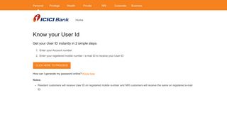 
                            9. Know your User Id - ICICI Bank