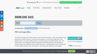 
                            4. Knowledge Base PHP Live! login URLs