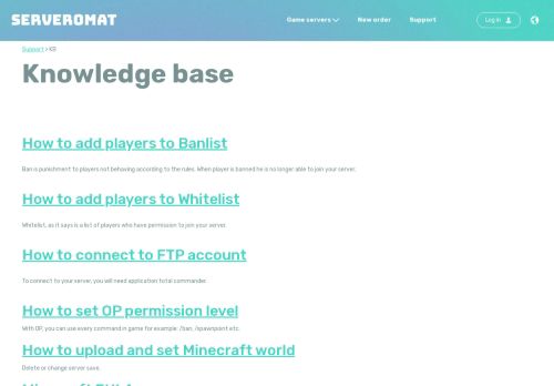 
                            3. Knowledge base - Serveromat - Free Minecraft Server Hosting ...