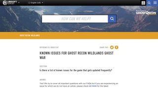 
                            3. Known Issues for Ghost Recon Wildlands Ghost War - Ubisoft Support