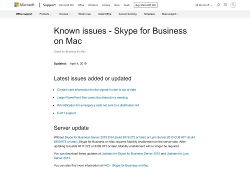 
                            2. Known issues - Skype for Business on Mac - Office Support - Office 365