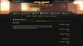 
                            2. Known Issues | Star Wars: The Old Republic