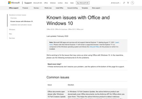 
                            6. Known issues with Office and Windows 10 - Office Support - Office 365