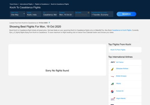 
                            11. Kochi to Casablanca Flights, Fares @Rs.25340.0 + Upto 20 ...
