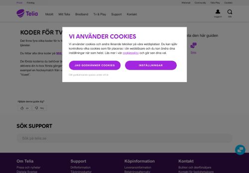 
                            7. Koder för tv från Telia - Guide - Support - Privat - Telia.se