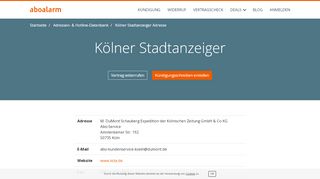 
                            9. Kölner Stadtanzeiger Adresse, Telefonnumer und Fax - Aboalarm
