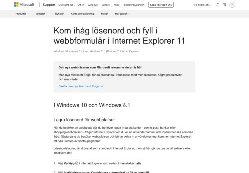 
                            4. Kom ihåg lösenord och fyll i webbformulär i Internet Explorer 11 ...