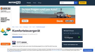 
                            5. Komfortsteuergerät - Start Forum Auto Volkswagen Gol... - Motor-Talk