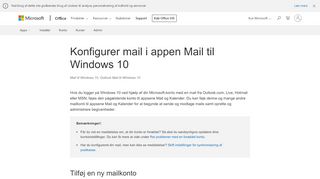 
                            7. Konfigurer mail i appen Mail til Windows 10 - Outlook - Office Support