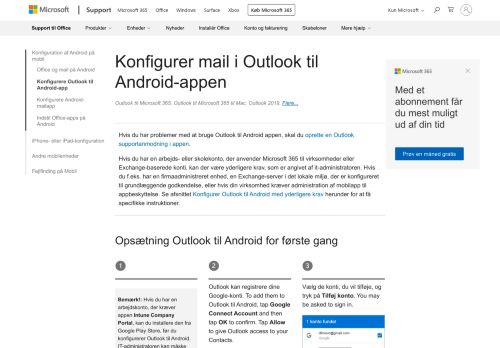 
                            2. Konfigurer mail i Outlook til Android-appen - Office Support