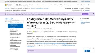 
                            2. Konfigurieren des Verwaltungs-Data Warehouses (SQL Server ...