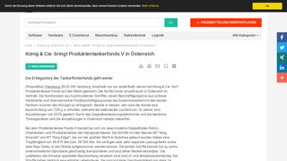 
                            12. König & Cie. bringt Produktentankerfonds V in Österreich - PresseBox