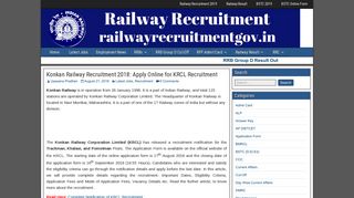 
                            6. Konkan Railway Recruitment 2018 - Apply Online for KRCL Recruitment