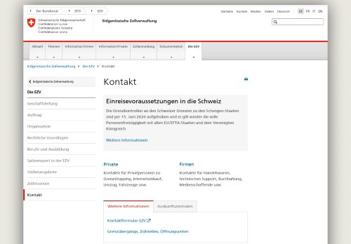 
                            11. Kontakt - Eidgenössische Zollverwaltung - Der Bundesrat admin.ch