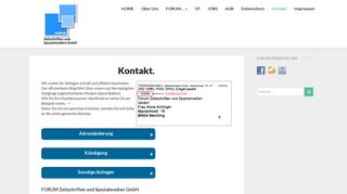 
                            4. Kontakt. – FORUM Zeitschriften und Spezialmedien